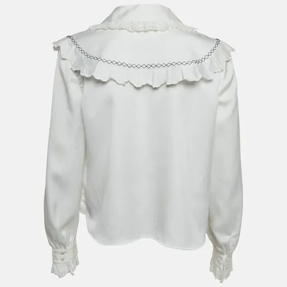 Self-Portrait White Twill Frill Yoke Shirt M